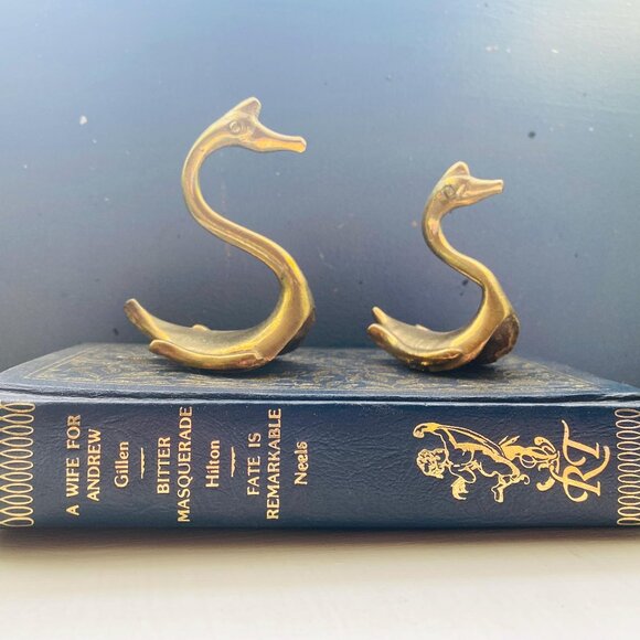 Brass Swan Figurines: Shiny Bird Decor, Set of 2 - Picture 1 of 9